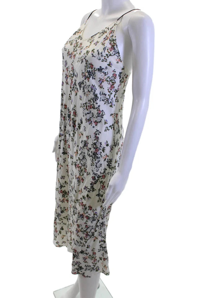 Rag & Bone NYC. WHITE VISOCSE V-Neck Floral Sleeveless Long Slip Dress