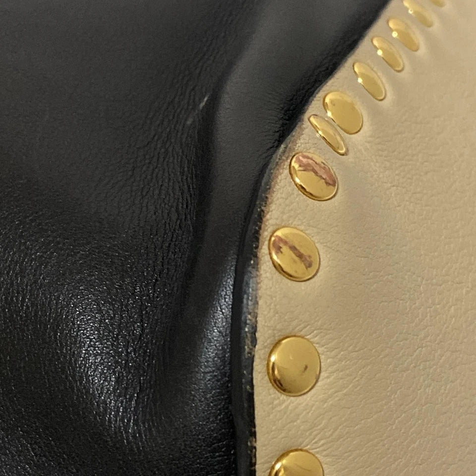 MARNI ITALY. Black Beige Leather w Gold Studded Accents Tote Bag / Shoulder Bag