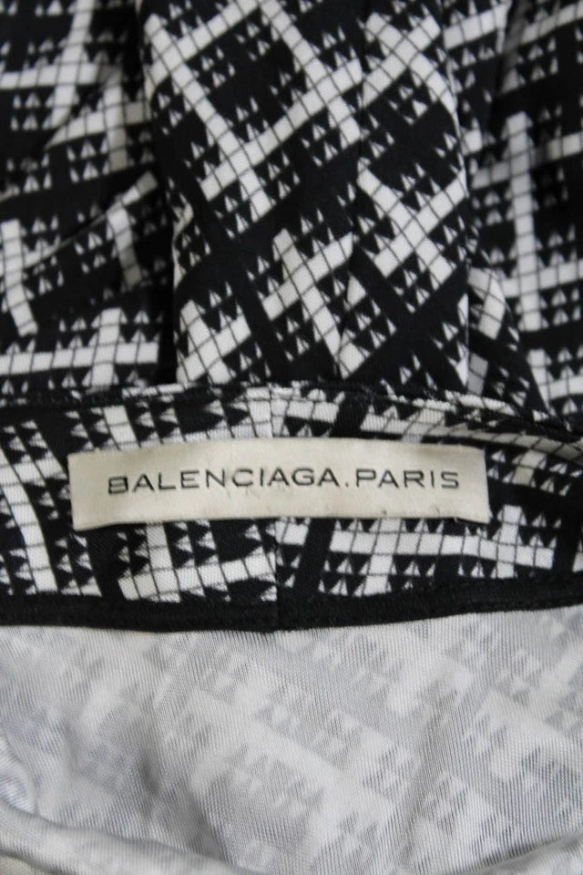 Balenciaga Paris Black Pleated Long Sleeve Plaid Shift Dress