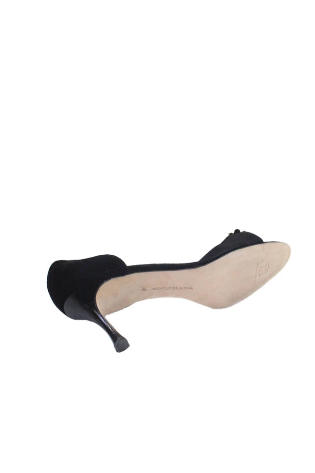 全国どこでも送料無料！ Paris. Blahnik Manolo NEW Open Leather Suede Black TAGS w/o 靴