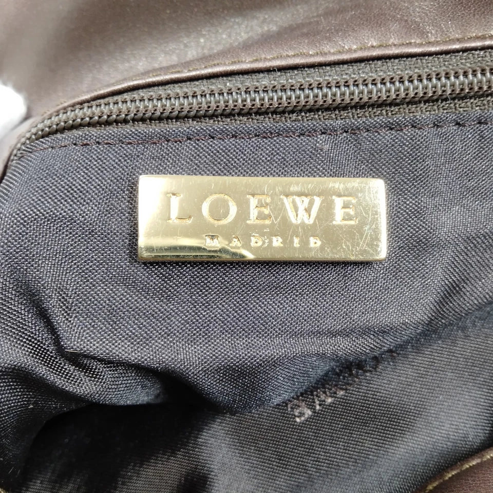 LOEWE MADRID. Brown/Bronze Leather Messenger Style Shoulder Bag