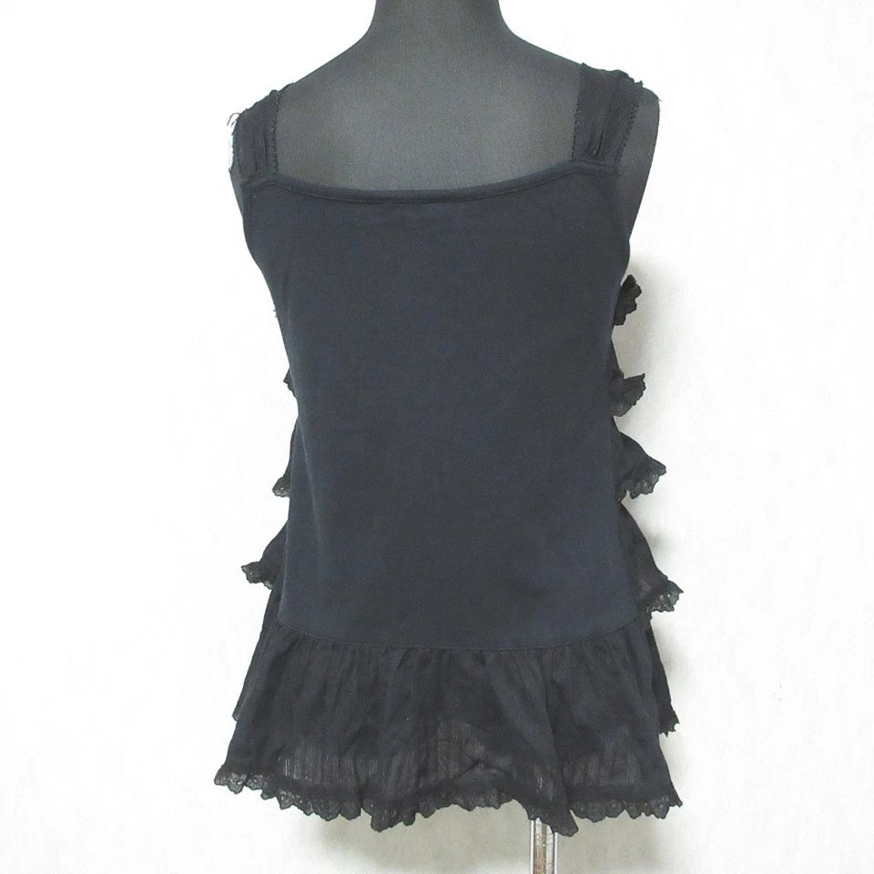 PINK HOUSE JAPAN. Black Frill Tiered Sleeveless Cut and Sew Top