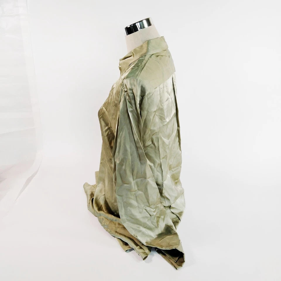Bottega Veneta ITALY. Pre-Spring 2020 Collection Green Silk Long Sleeve Button-Up Top