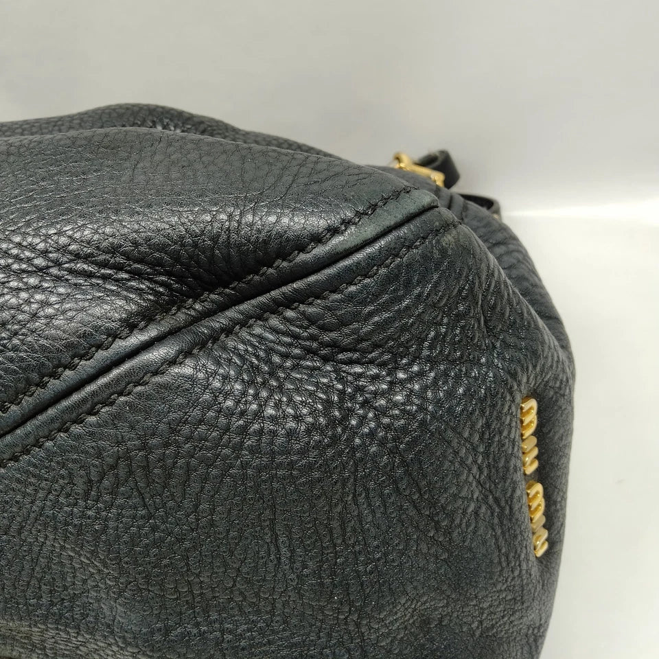Miu Miu Italy. Dark Slate Gray Pebbled Leather Shoulder Bag