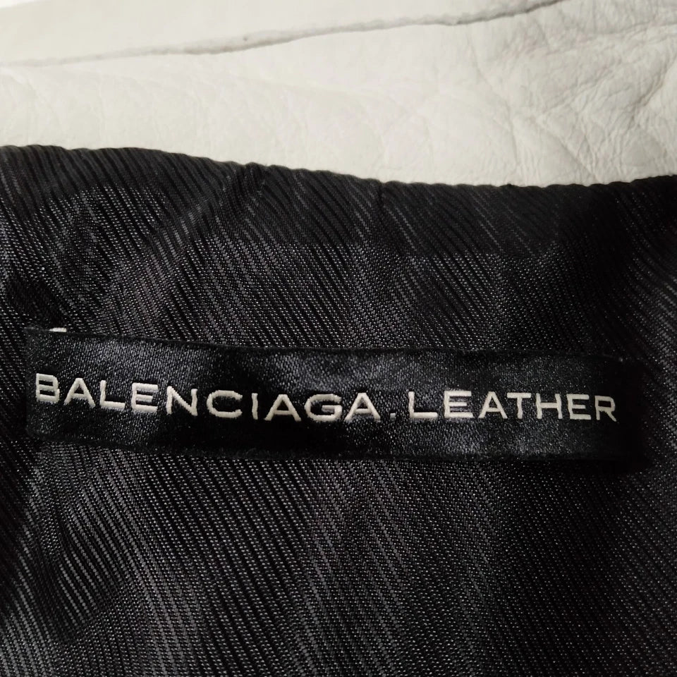 BALENCIAGA PARIS. Off White/Cream Color Leather Moto Style Jacket