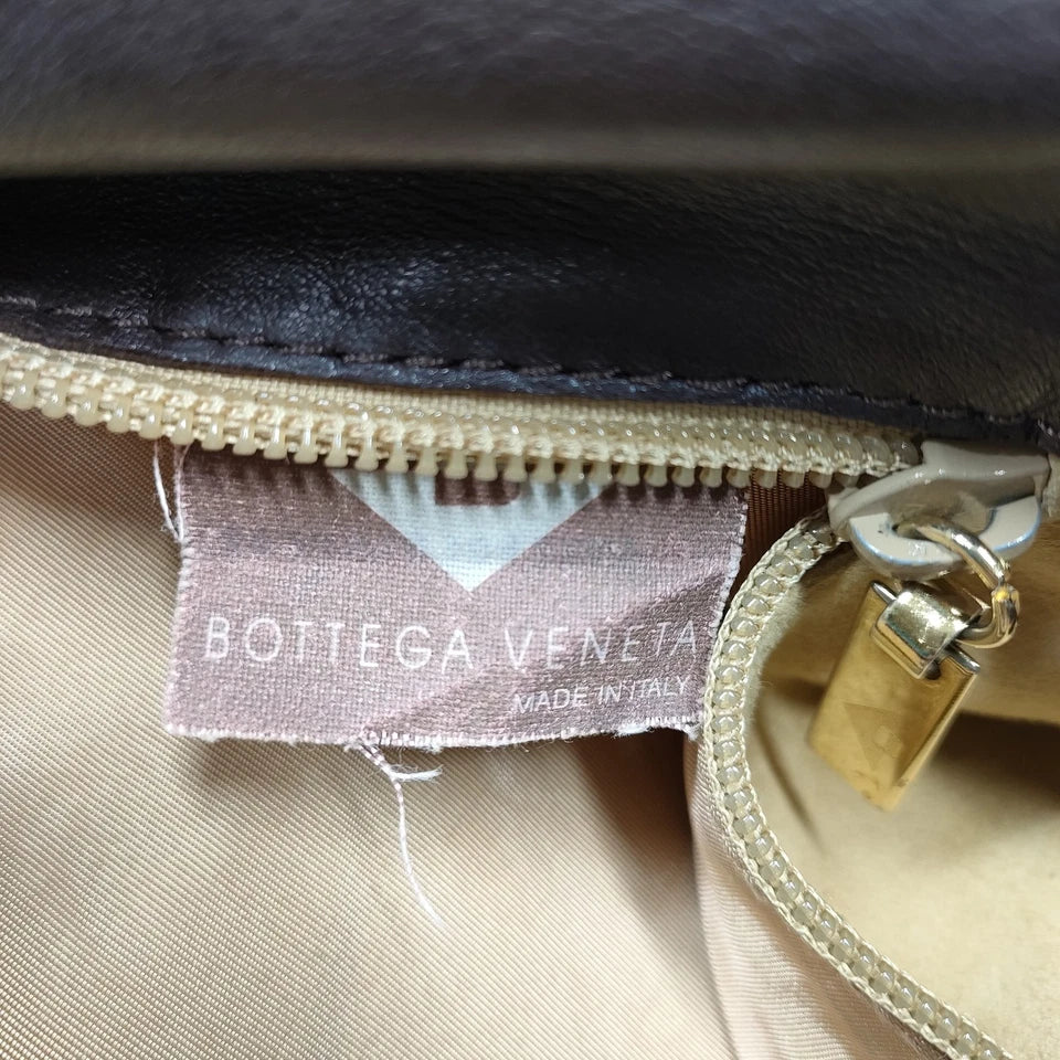 Bottega Veneta Italy. Brown Intercacciato Leather Shoulder Bag