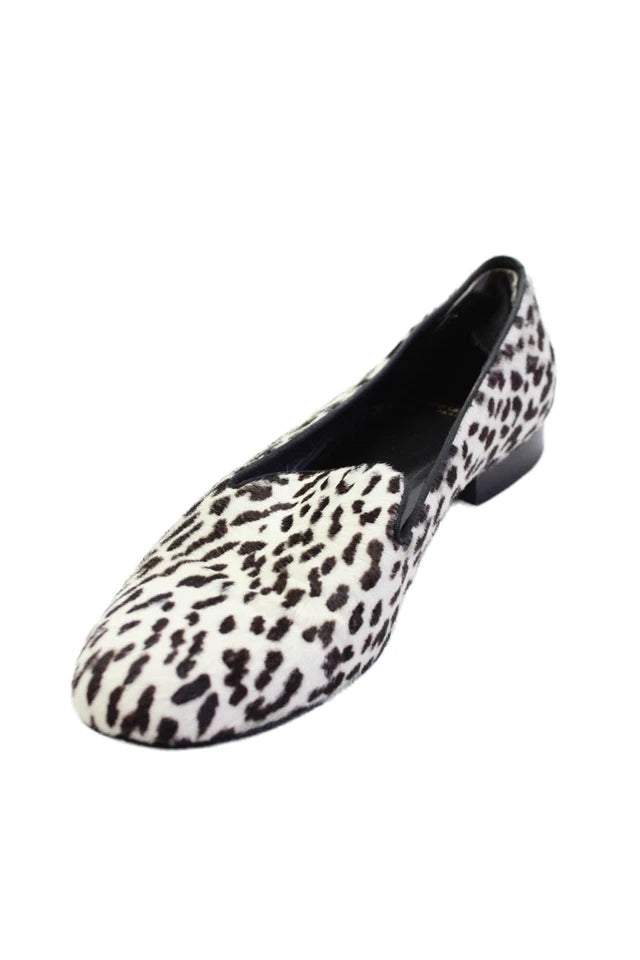 Saint Laurent Paris. White Leopard Print Ponyhair Slip On Flats Size 8.5