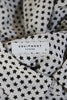 Equipment Femme Paris. White Silk with Tiny Black Stars Long Sleeved Collared Blouse