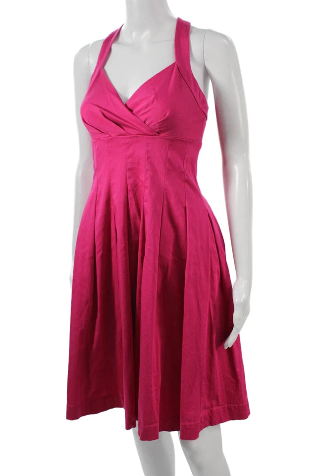 Calvin Klein NY. Pink Cotton Blend Zip Fit & Flare Halter Dress