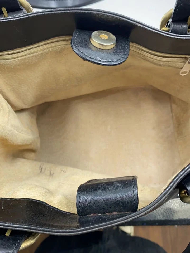 HIROFU JAPAN. Black Leather Shoulder Bag / Tote Bag