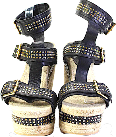 Givenchy Paris. Black Leather Strappy Sandal Heels Size 39.5