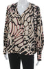 Donna Karan NY. Black V Neck Abstract Long Sleeve Basic Blouse