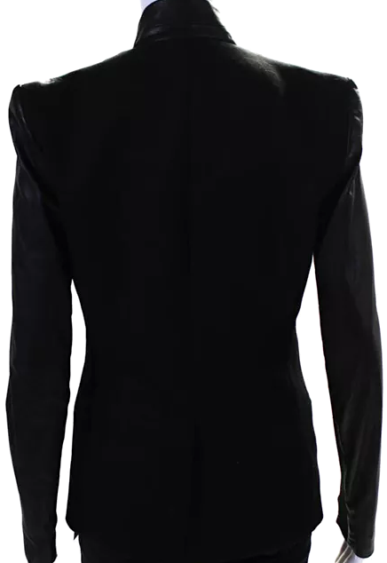 Helmut Lang NY. Black Wool Leather Sleeves Single Button Jacket