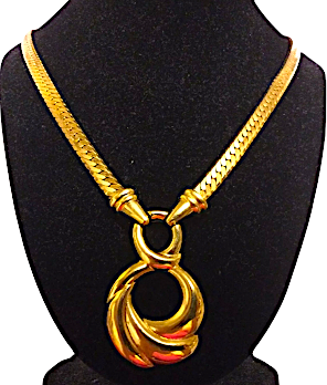Vintage 90's Italy Deadstock Brushed Goldplated Necklace Gold Chain Link Mod Pendant