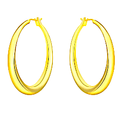 Gold Plated Round Medium Pair Hoop Shiny  1.5" Size Dangle Earrings