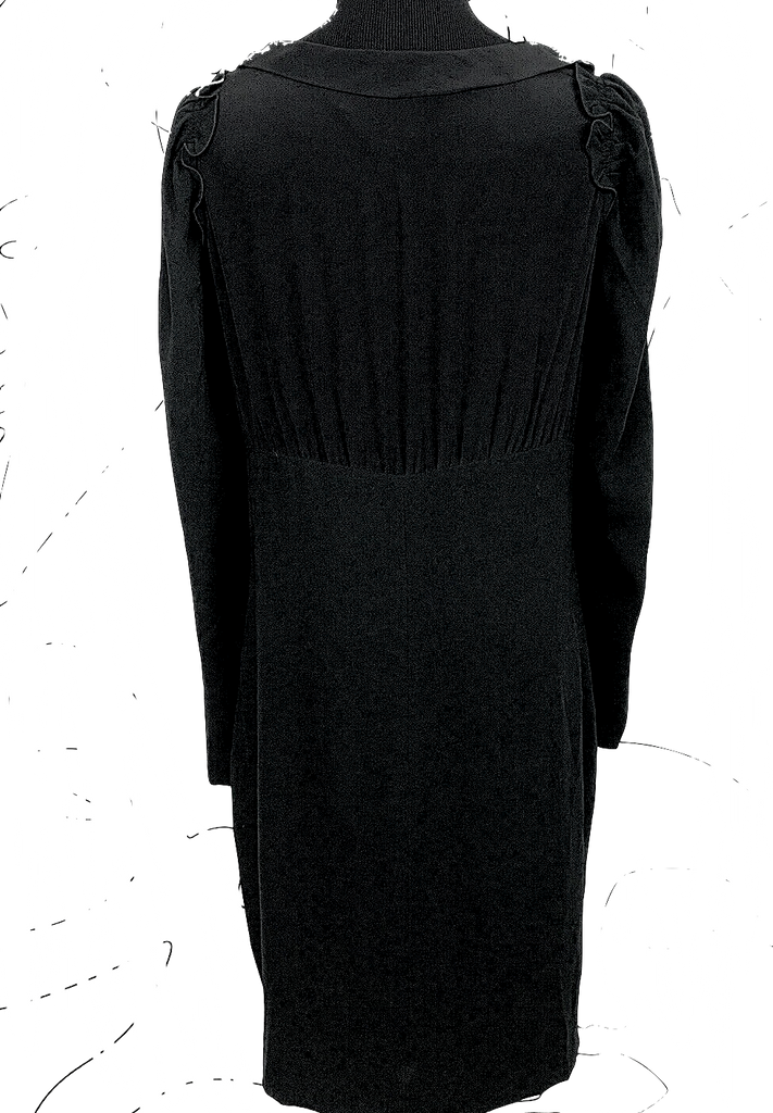 Miu Miu 2008 Black Silk Ruffle Bib Long Sleeve Dress