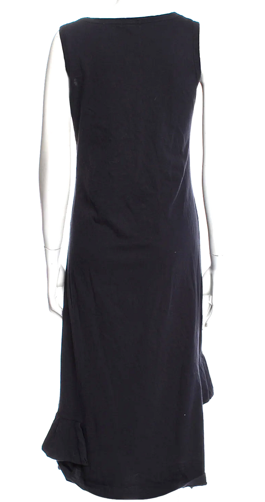 Comme des Garcons Japan. Dark Blue Scoop Neck Midi Length Dress