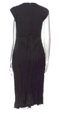 Jil Sander. Black Crinkle Crew Neck Midi Length Dress