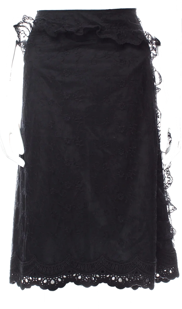 Simone Rocha UK. Black Mesh/Embroidered Accents Knee-Length Skirt