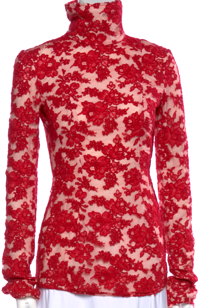 Valentino floral-embroidered high neck blouse - Pink