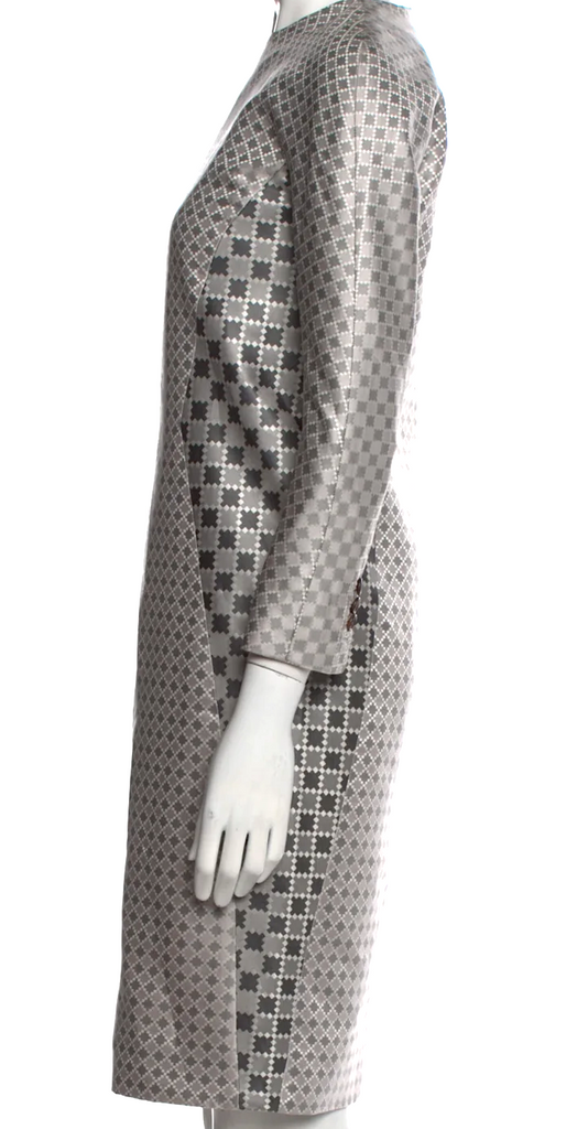 Thom Browne NYC. Printed Gray Geometric Pattern Knee-Length Dress