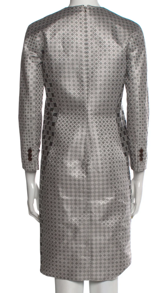Thom Browne NYC. Printed Gray Geometric Pattern Knee-Length Dress