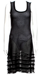 Valentino Garavani Italy. Black Semi Sheer Ribbed Striped Knee Length Dress