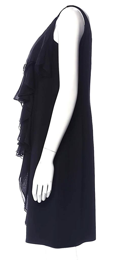 Valentino Garavani Italy.  Black Silk Front Ruffle Mini Dress