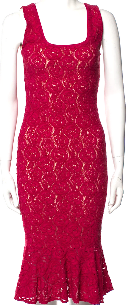 Gaultier Paris. "Fuzzi" Red Lace Pattern Midi Length Dress
