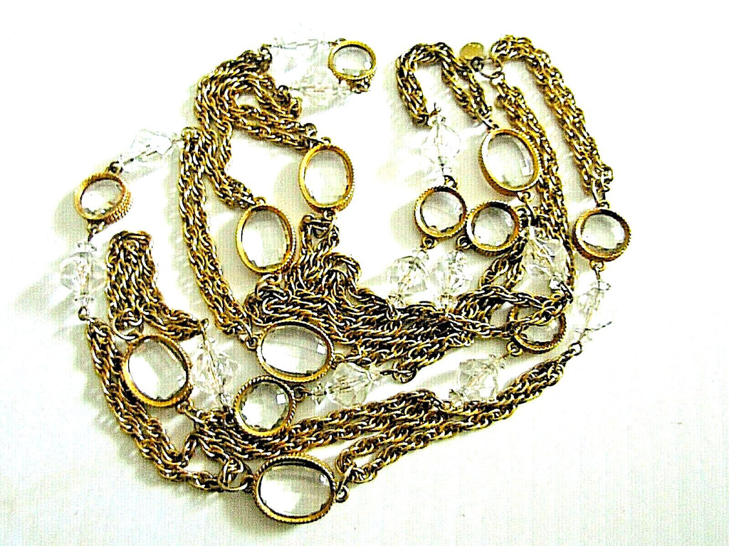 Vintage Signed Accessocraft 58" Faceted Open Back Crystals Chain Necklace
