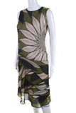 Bottega Veneta Italy. Flower Print Round Neck Sleeveless Abstract A-Line Dress