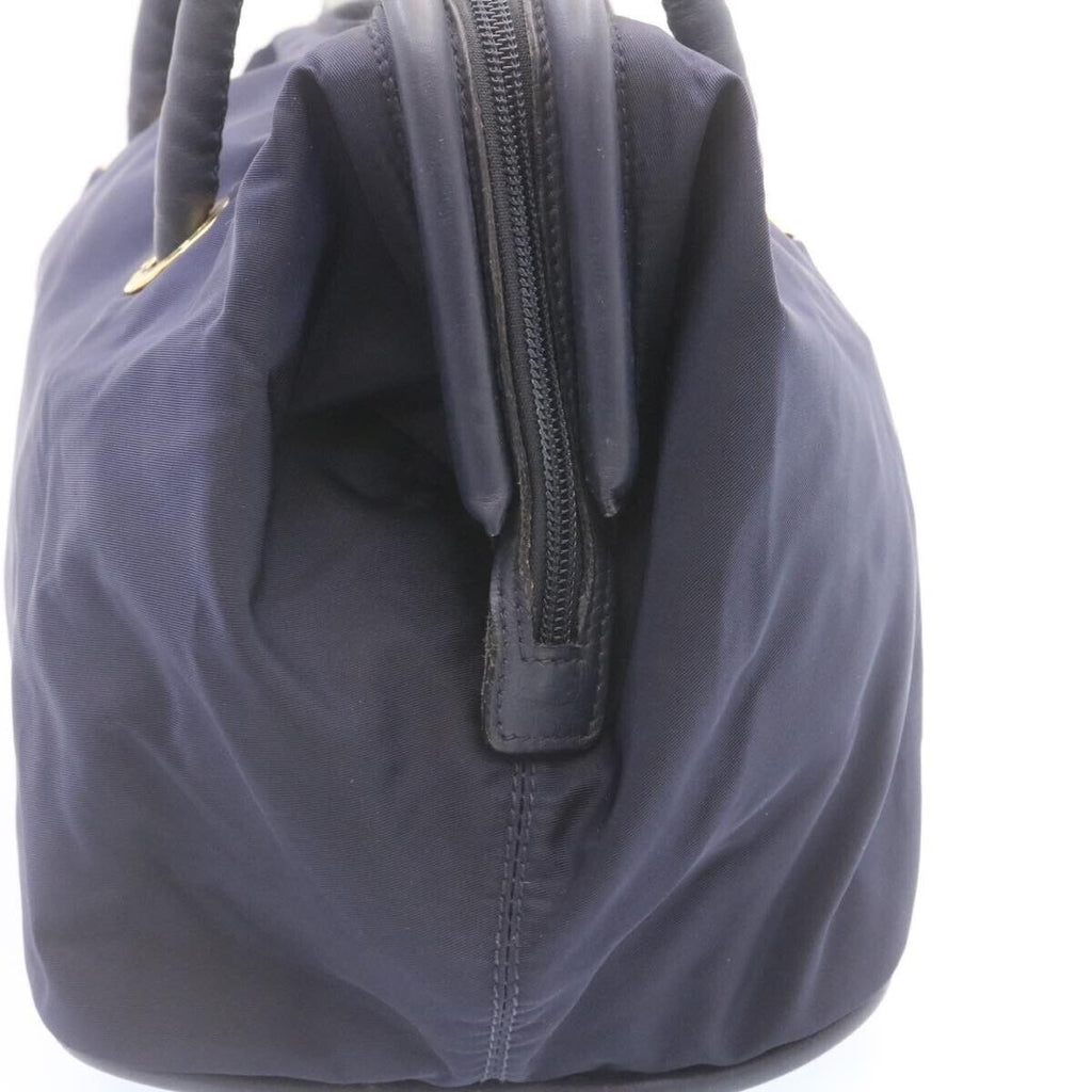 Celine Paris. Navy Nylon/Canvas Ring Motif Hand Bag Logo Zipper Pull