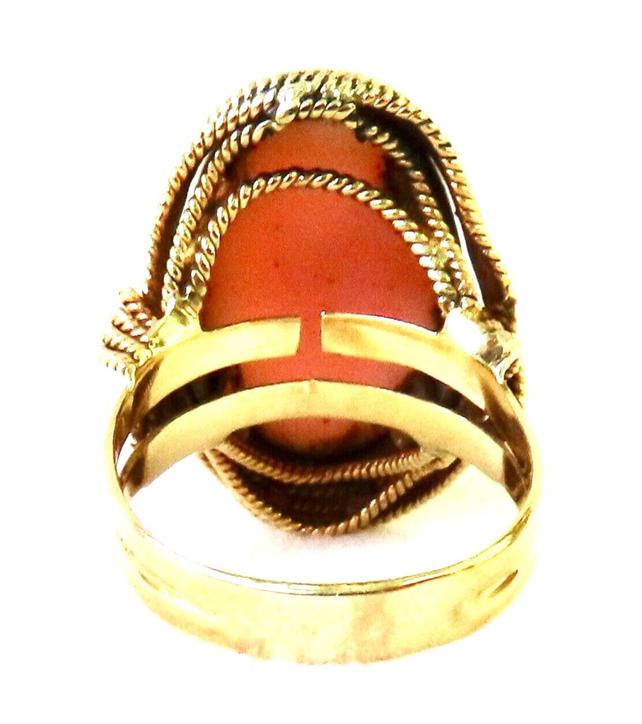 14ct Gold 1940's Italian Angel Skin Coral Estate Ring