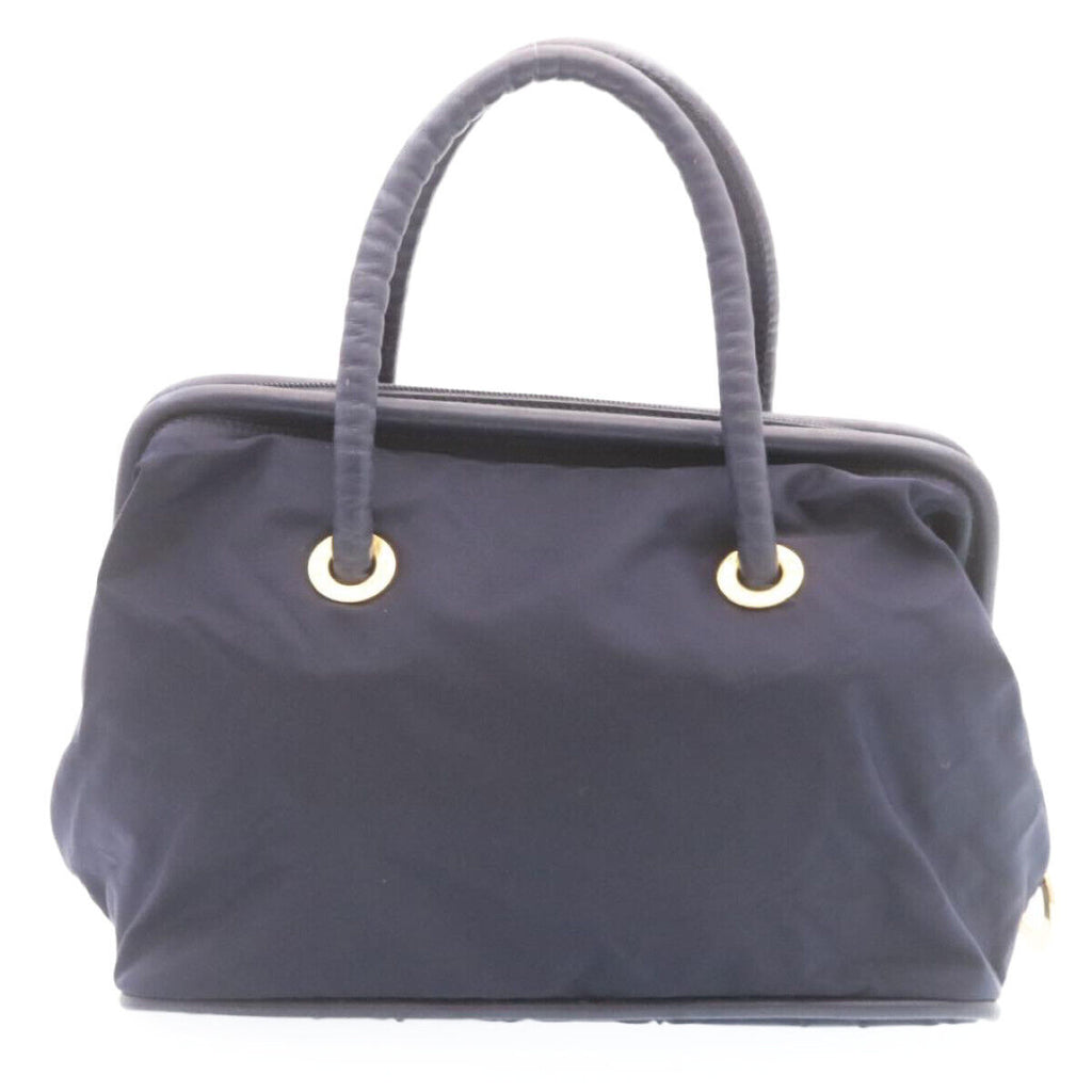 Celine Paris. Navy Nylon/Canvas Ring Motif Hand Bag Logo Zipper Pull