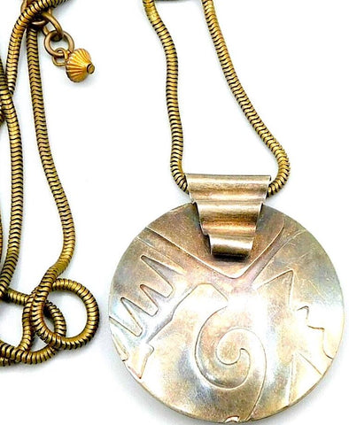 Carlo Biagi Italy. Vintage 1970s Mixed Metals Goldplated Brutalist Pendant Necklace