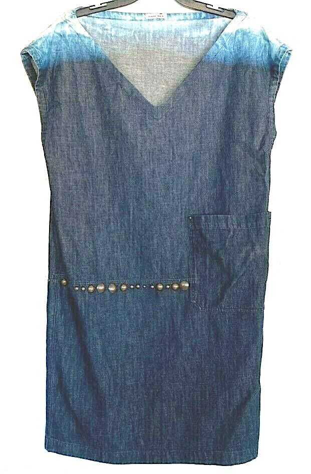 Tomas Maier Blue Ombre Denim V Neck Sleeveless Studded Pockets Dress